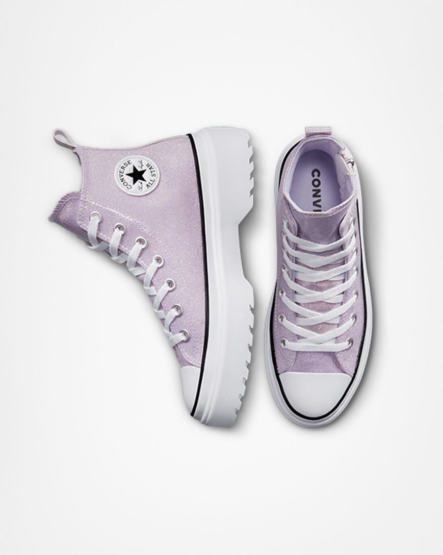 Pantofi Platforma Fete Converse Chuck Taylor All Star Lugged Lift Glitter Inalti Violet Albi Negrii | RO F13UDV035